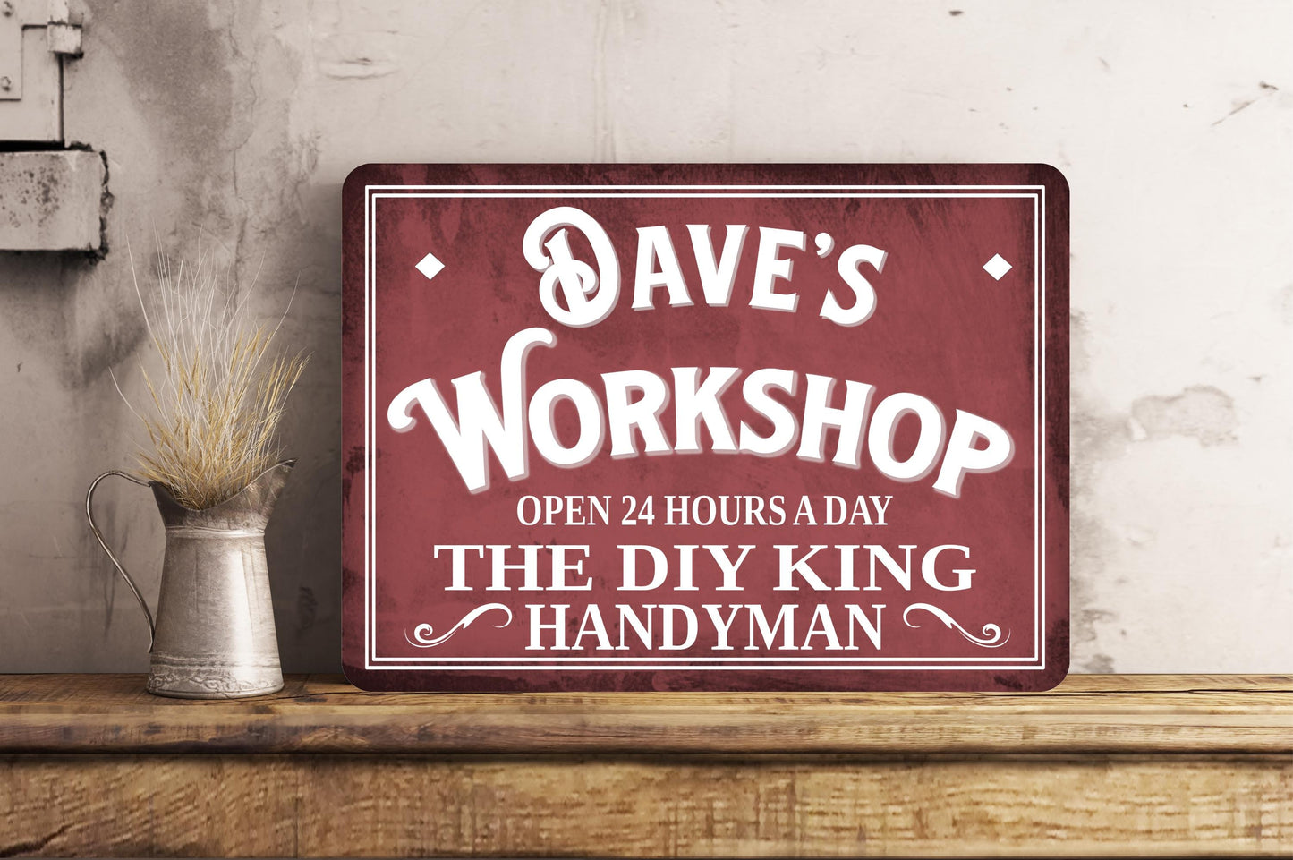 Personalised Colour Metal Sign Plaque Workshop Dad's Boyfriend Husband Four Sizes Waterproof Indoor / Outdoor Personalized