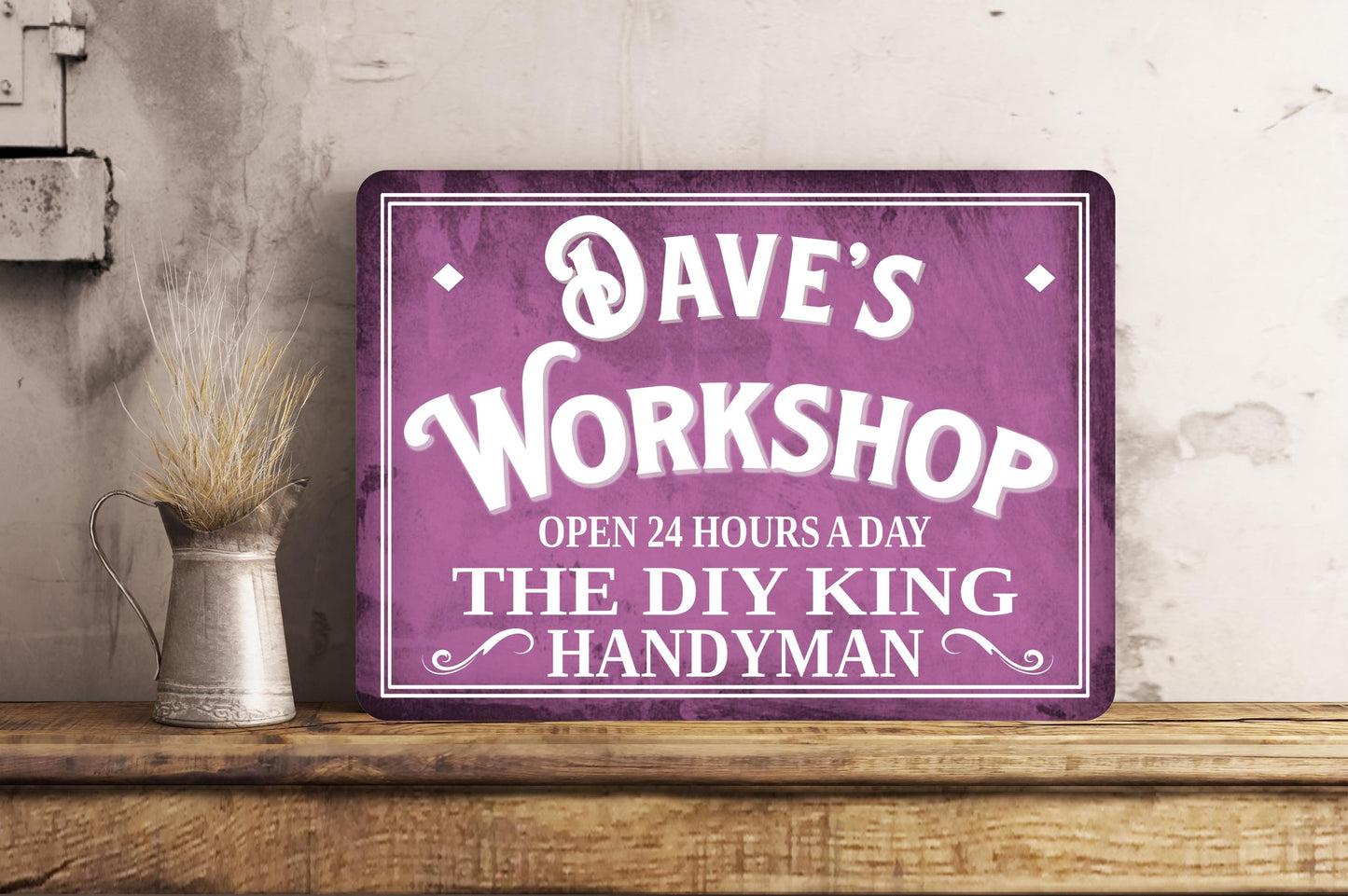 Personalised Colour Metal Sign Plaque Workshop Dad's Boyfriend Husband Four Sizes Waterproof Indoor / Outdoor Personalized