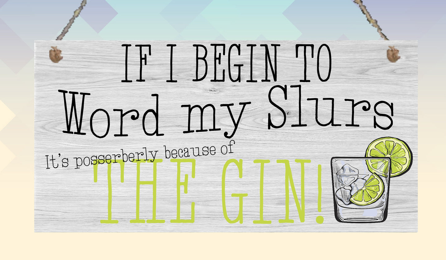 Funny Gin Slurs Metal Hanging Plaque Mother's Day Birthday Christmas Friend Present Gift