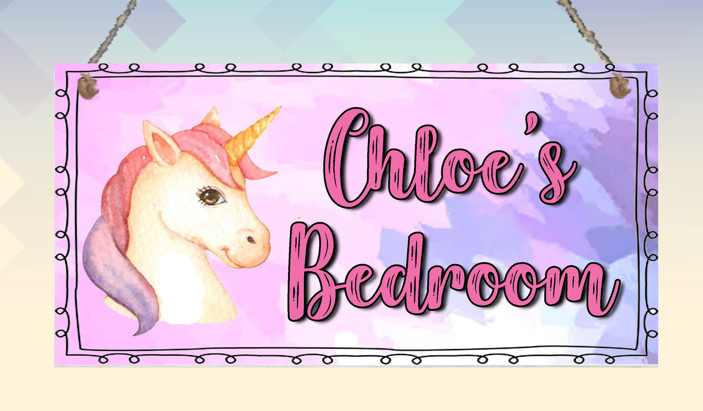 Personalised Unicorn Children's Bedroom Metal Hanging Plaque Room Sign Door
