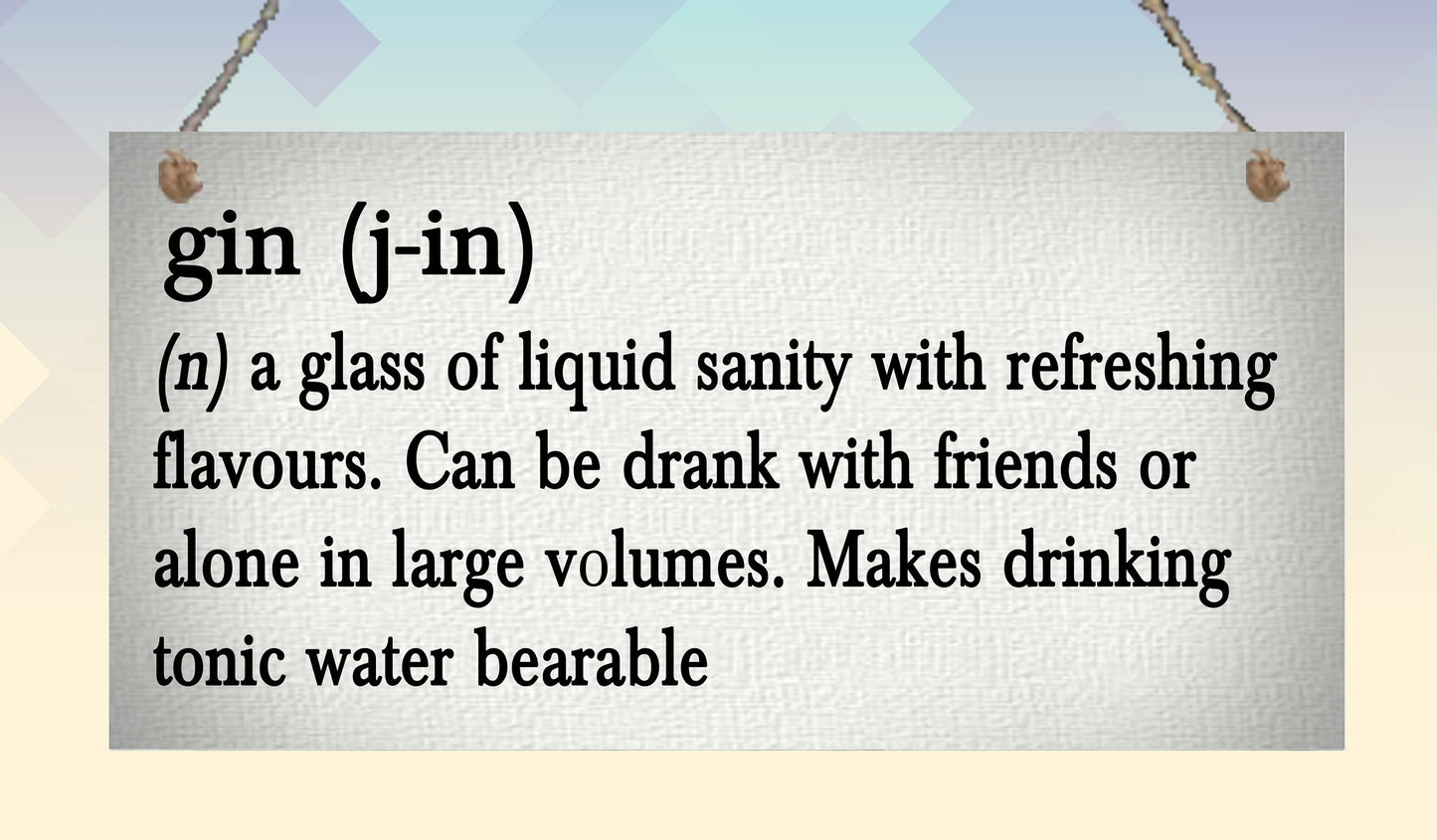 Gin Definition Funny Metal Hanging Wall Plaque Gift Present Birthday Christmas