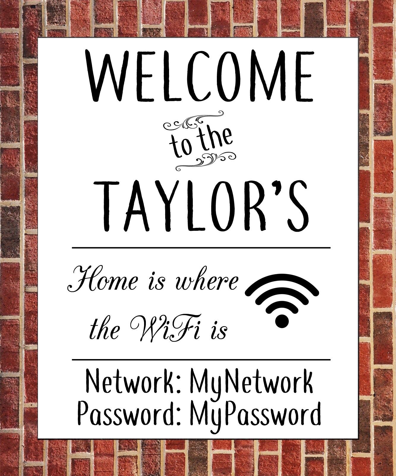 Personalised Metal Sign WI-FI Code Internet Password Home Wifi Wireless Welcome