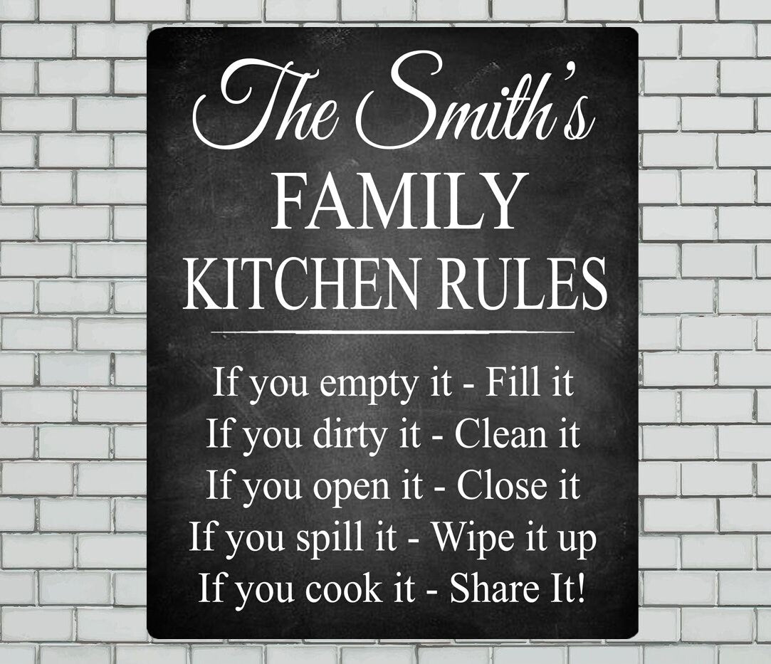 PERSONALISED Family Kitchen Rules Metal Wall Sign Gift Present Home