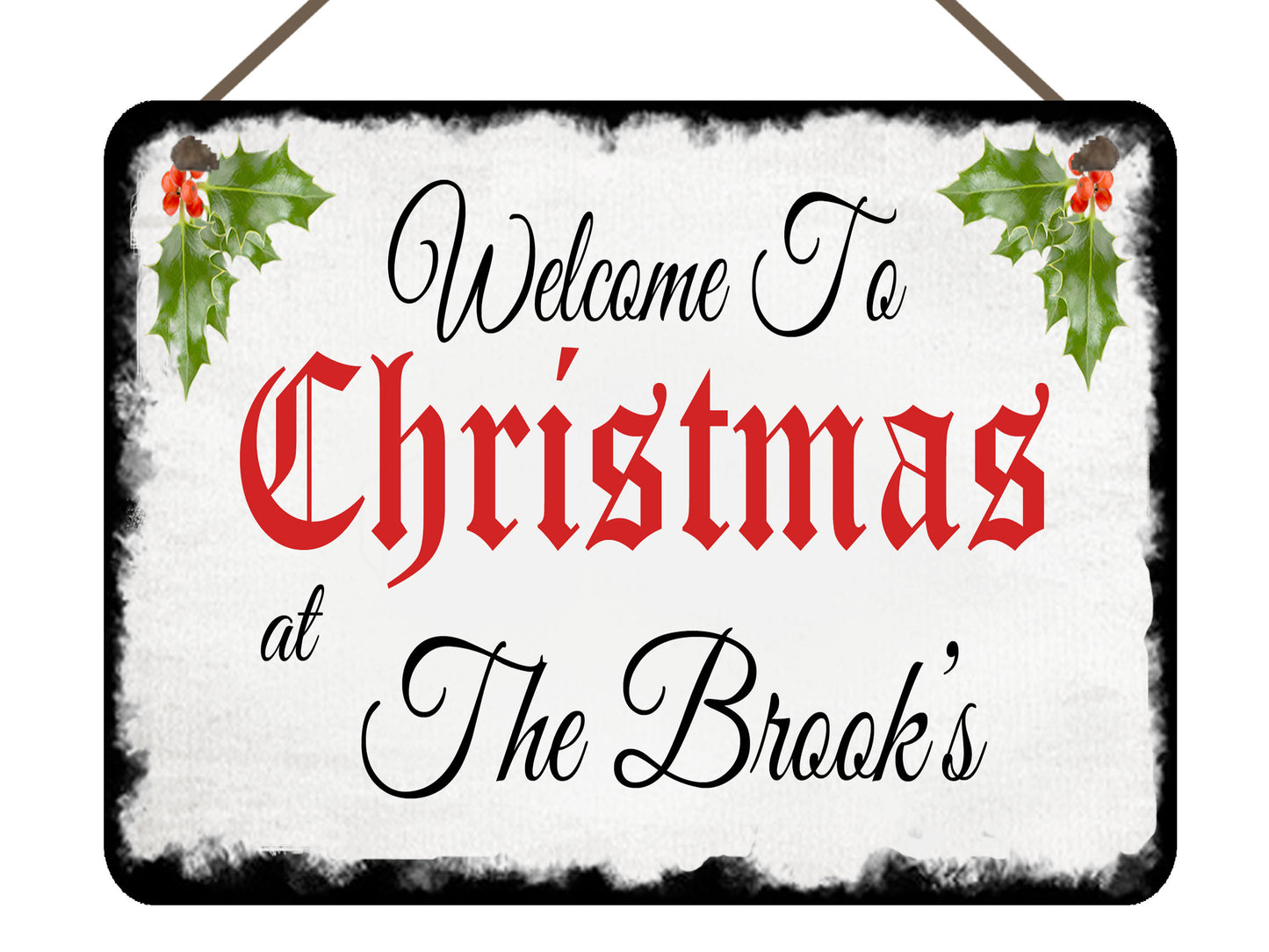 Metal Personalised Unique Christmas Family Sign Welcome Plaque Gift Holly Xmas