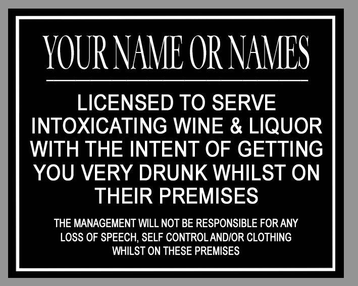 PERSONALISED Bar Garden Metal Wall Sign Gift Present BBQ Gin Party Family Funny Wall Sign