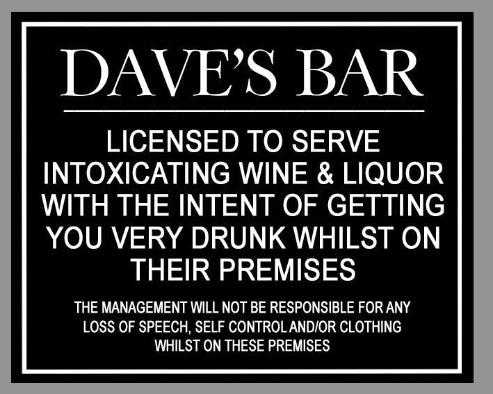PERSONALISED Bar Garden Metal Wall Sign Gift Present BBQ Gin Party Family Funny Wall Sign