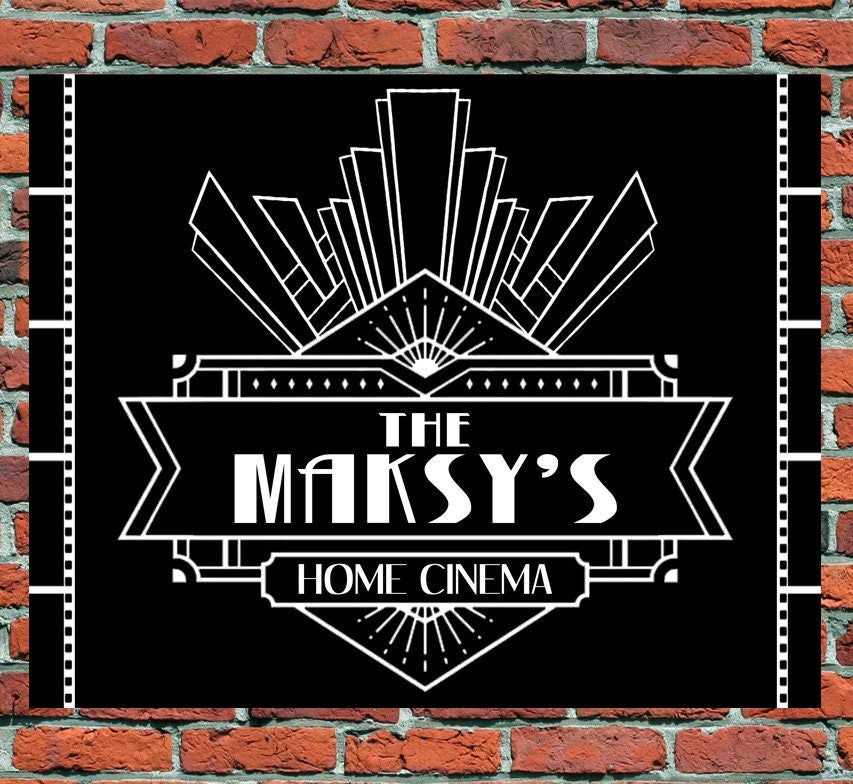 Personalised Metal Art Deco Home Cinema Theatre Metal Wall Sign