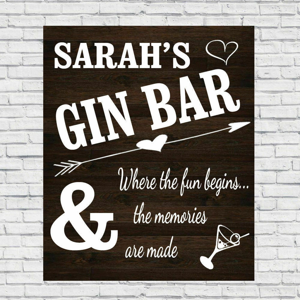 PERSONALISED Retro Vintage Gin Bar Metal Wall Sign Gift Present