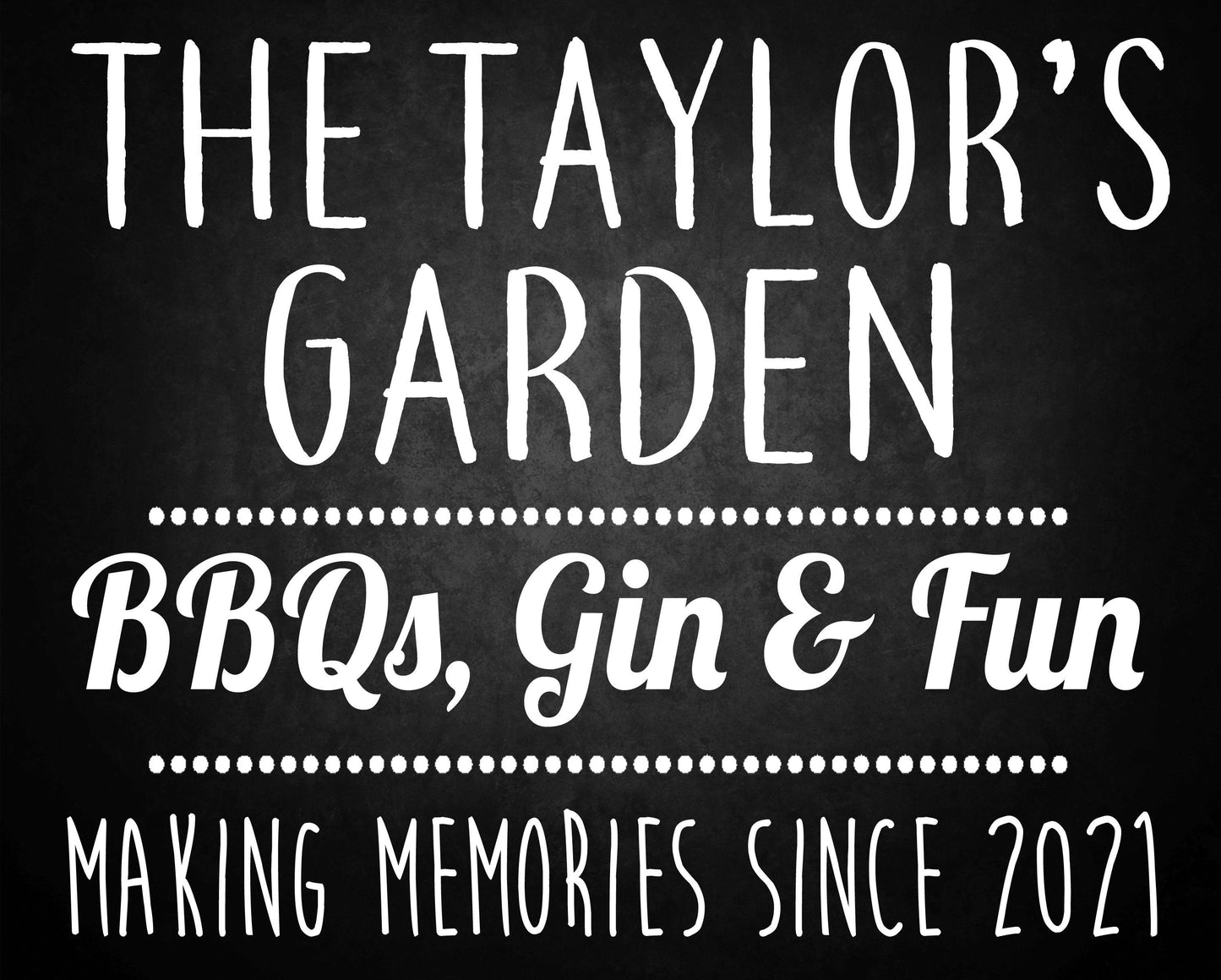 PERSONALISED Family Garden Metal Wall Sign Gift Present BBQ Gin Party Choice of 4 Colours