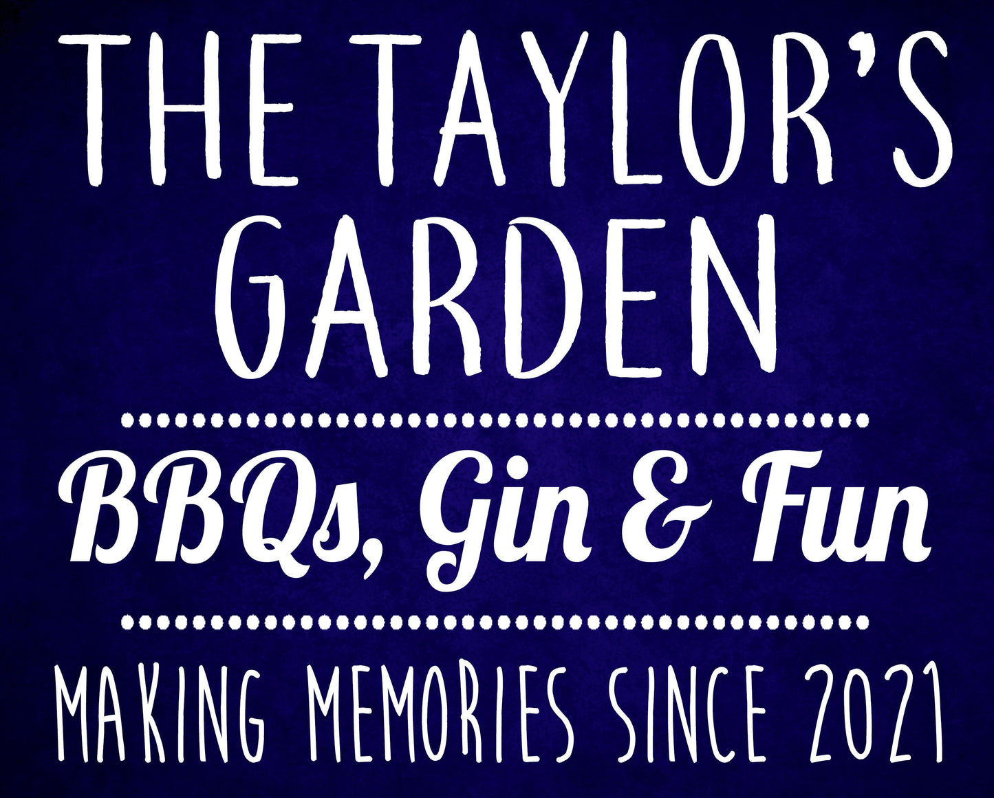 PERSONALISED Family Garden Metal Wall Sign Gift Present BBQ Gin Party Choice of 4 Colours