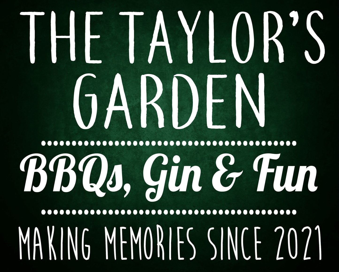 PERSONALISED Family Garden Metal Wall Sign Gift Present BBQ Gin Party Choice of 4 Colours