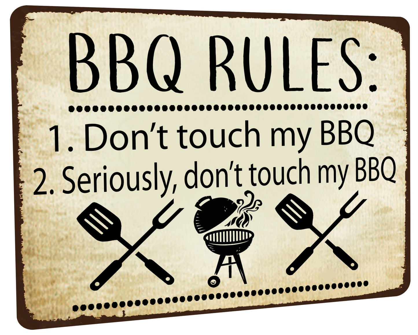 BBQ Rules Metal Sign Don't Touch My BBQ Garden Sign Fathers Day Dad Family Plaque Hand Made Metal Distressed Waterproof Funny Bar Sign