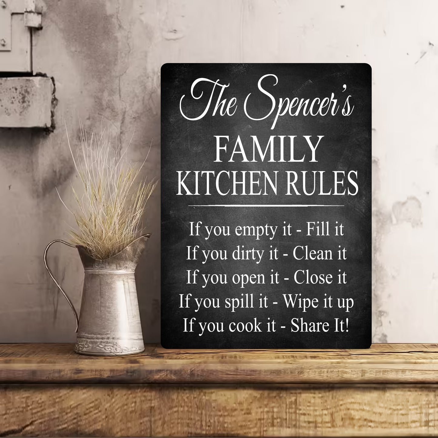 PERSONALISED Family Kitchen Rules Metal Wall Sign Gift Present Home