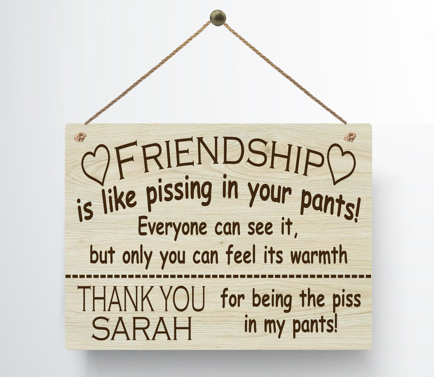 Personalised Funny Friend Prosecco Wood Grain Effect Hanging Plaque Best Friends Thank you gift