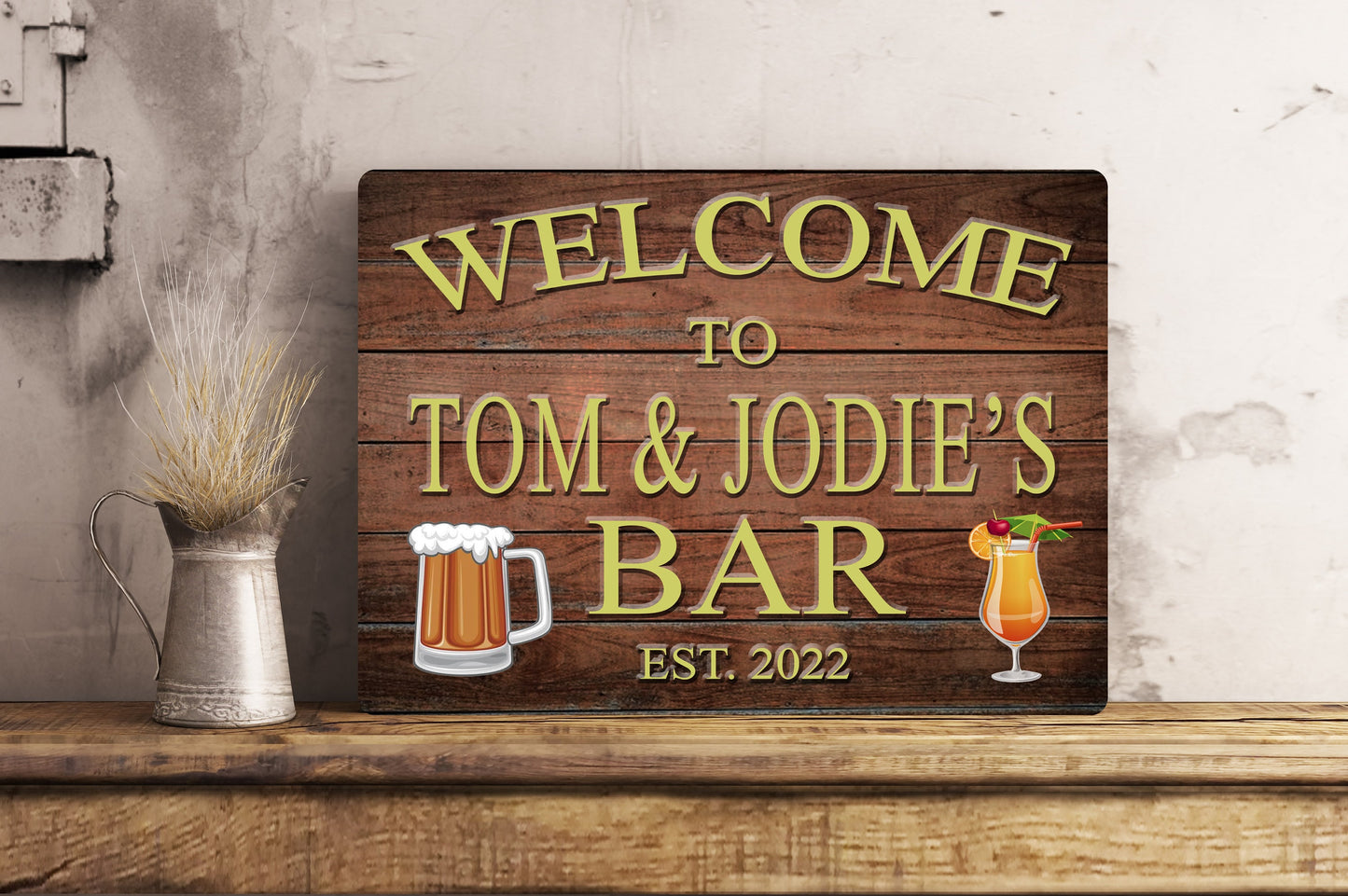 Personalised Metal Bar Wall Sign Gift Present Friends Garden Waterproof Beer