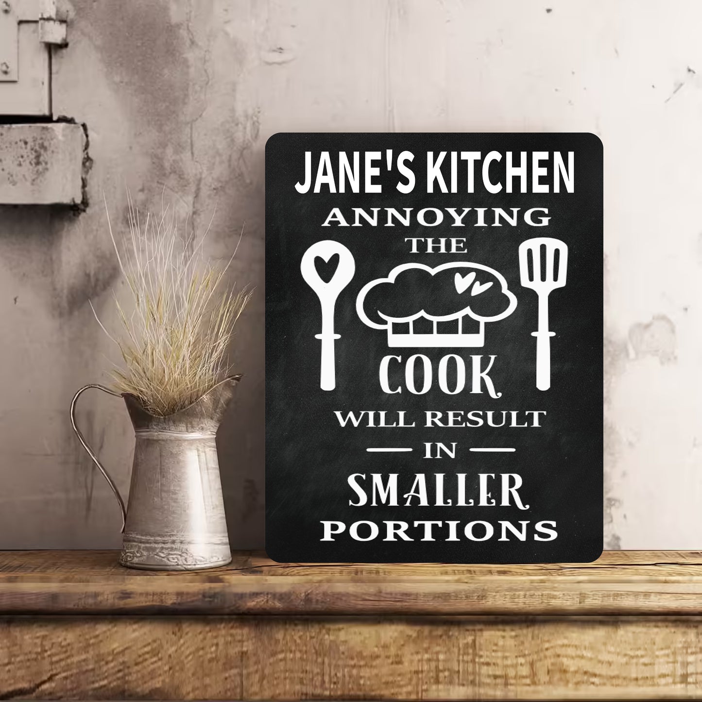 PERSONALISED Funny Kitchen Metal Wall Sign Mum Dad Present Chalk Style Don't Annoy The Cook