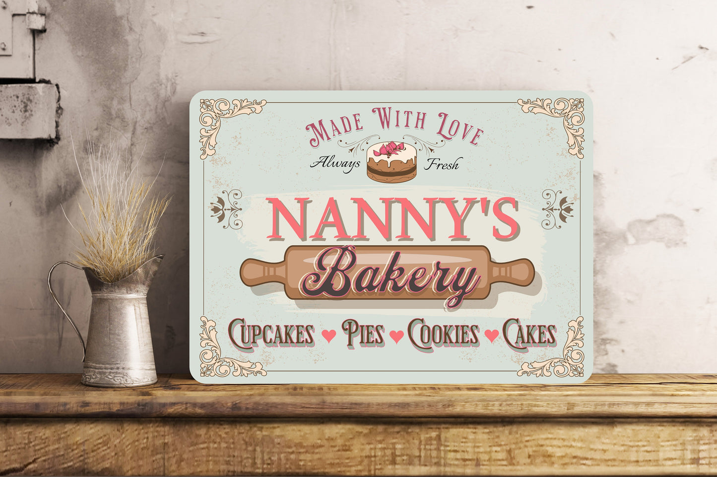 PERSONALISED Nanny's Grandma's Bakery Kitchen Metal Wall Sign Gift Present Home Nanny Mummy Granny Any Name