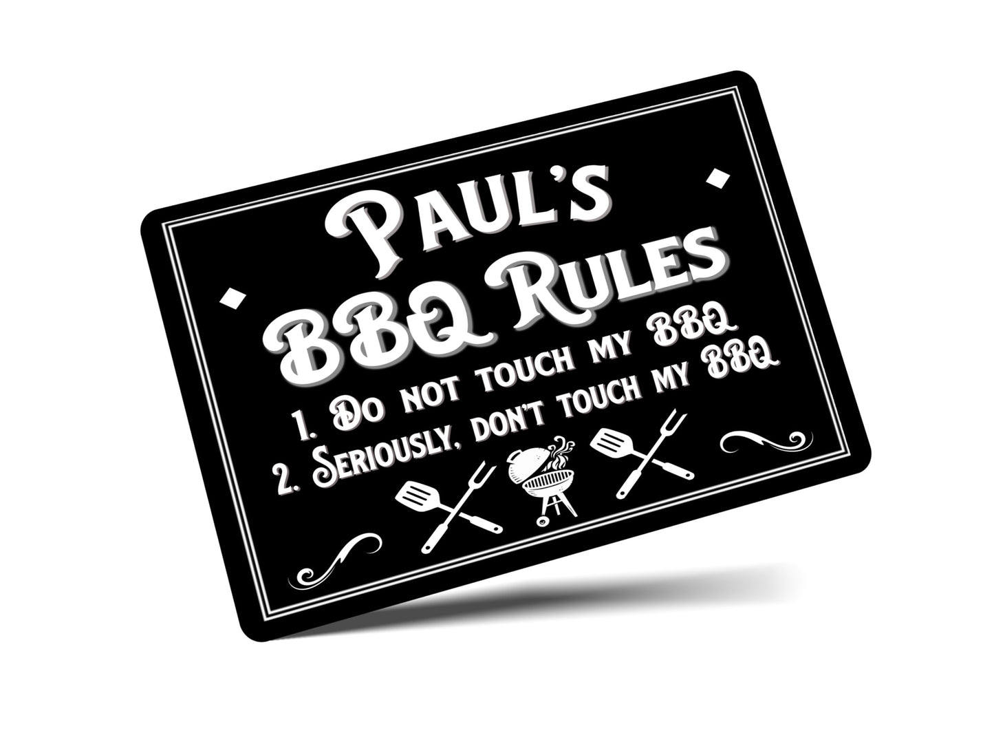 PERSONALISED Funny BBQ Rules Metal Garden Wall Sign Gift Dad Present Grandad Uncle Man Cave Sign Grill