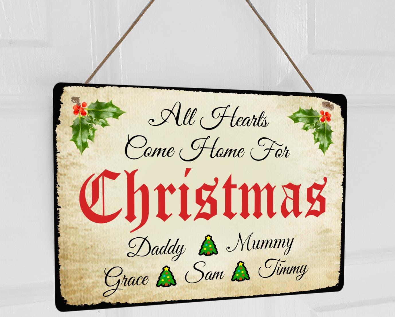 Beautiful Personalised Family Christmas Metal Plaque Sign Emoji All Heart come home for Christmas