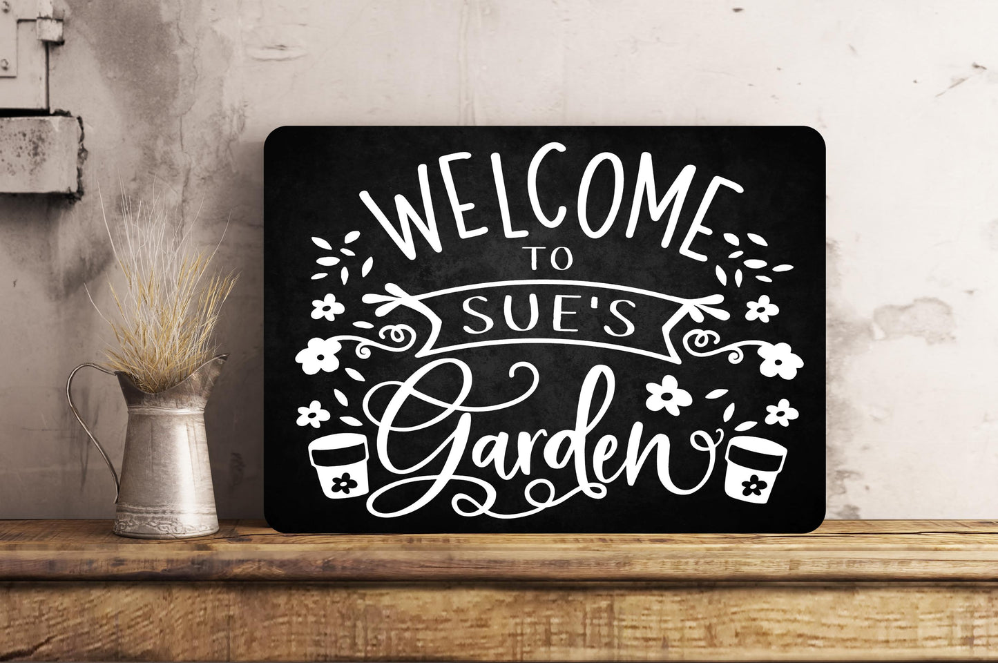 PERSONALISED Chalk Style Welcome Garden Metal Wall Sign Gift Present