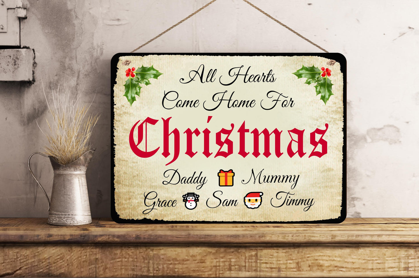 Beautiful Personalised Family Christmas Metal Plaque Sign Emoji All Heart come home for Christmas