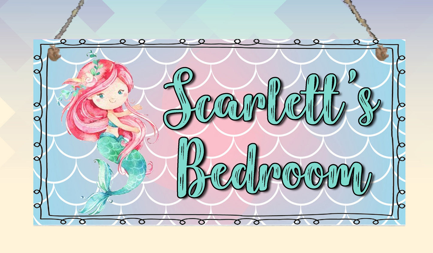 Personalised Mermaid Children's Bedroom Metal Hanging Plaque Room Sign Door