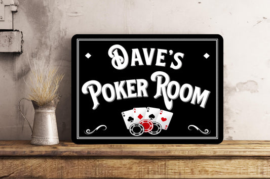 Personalised Poker Games Room Metal Wall Sign Gift Present Pub Club Casino Wall Plaque Door Sign Any Name