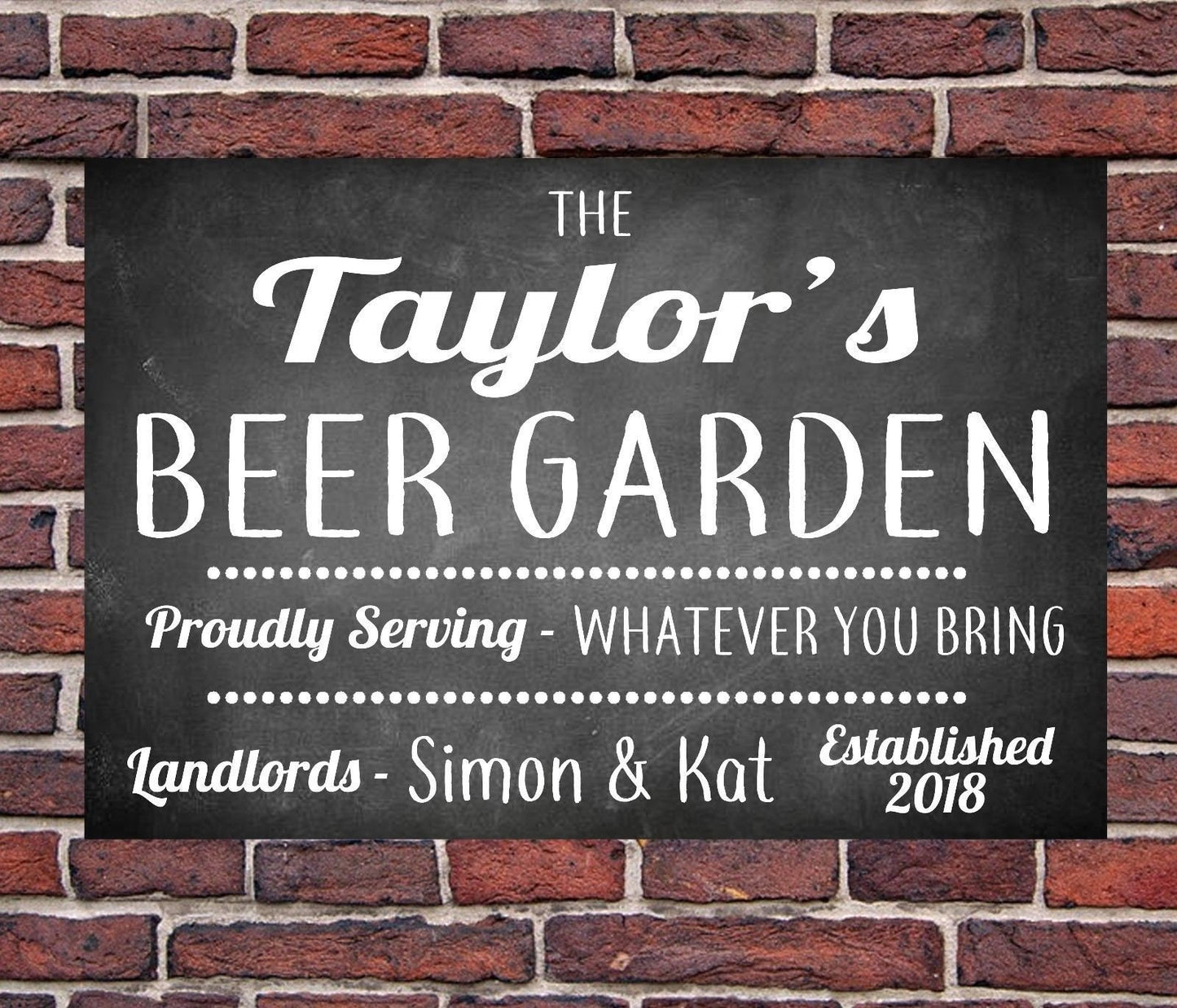 PERSONALISED Chalk Style Beer Garden Metal Wall Sign Gift Present Landlord Choice of 4 Colours