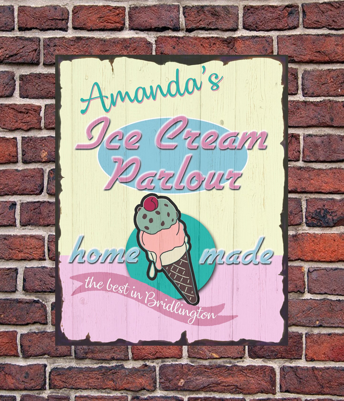 PERSONALISED Retro Vintage Ice Cream Parlour Metal Wall Sign Gift Present 50s Diner