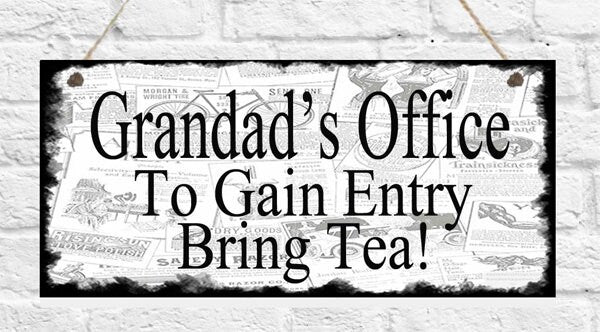 Grandad's Office Metal Hanging Plaque Father's Day Birthday Christmas Present Gift Tea Coffee Newspaper