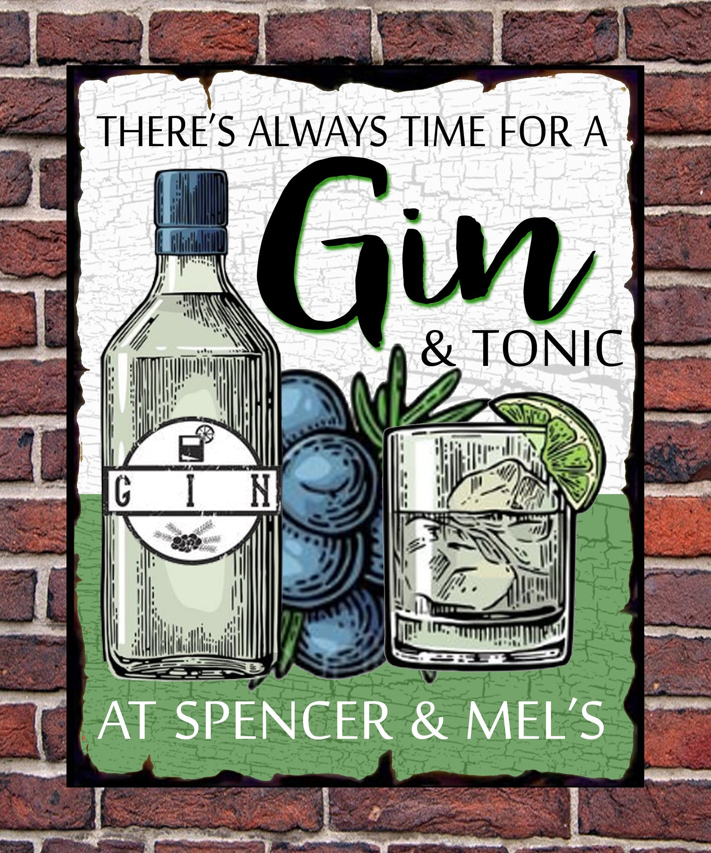 PERSONALISED Retro Vintage Always Time for Gin & Tonic Metal Wall Sign Gift Present 50s Diner