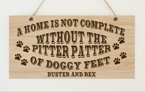 Personalised Pitter Patter of Doggy Feet Metal Wood Grain Effect Hanging Plaque Dog Lover Animal Pet