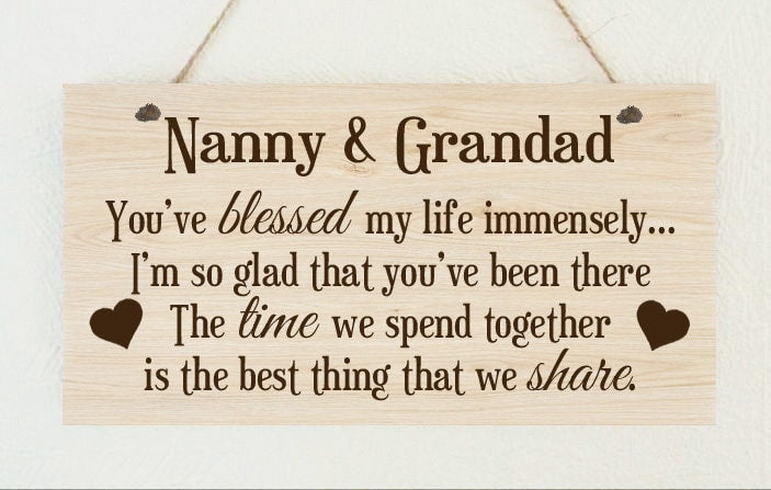 Personalised Nanny and Grandad Blessed Time Metal WoodGrain Effect Hanging Plaque Birthday Christmas