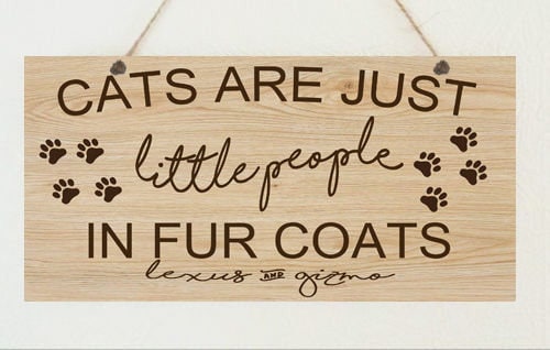 Personalised Cats Are Little People  Metal Wood Grain Effect Hanging Plaque Cat Lover Animal Pet