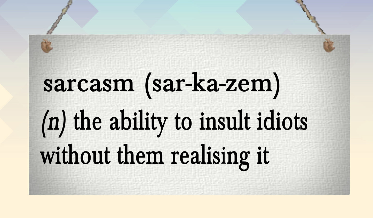 Sarcasm Definition Funny Metal Hanging Wall Plaque Gift Present Birthday Christmas Idiot