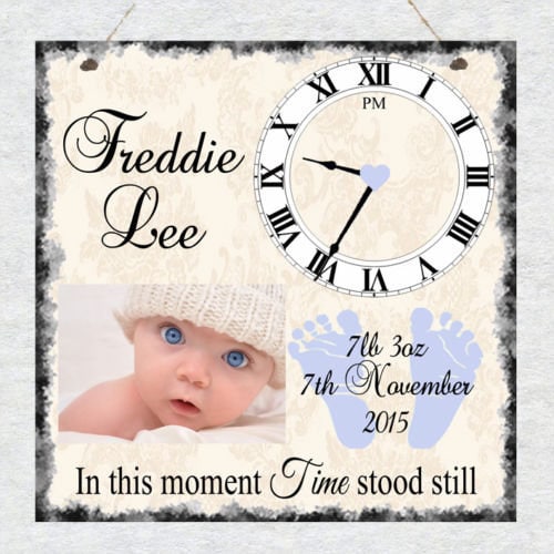 Baby Time Stood Still Photo Birth Record Hanging Metal Wall Plaque Gift Present Birthday New Parents New Baby