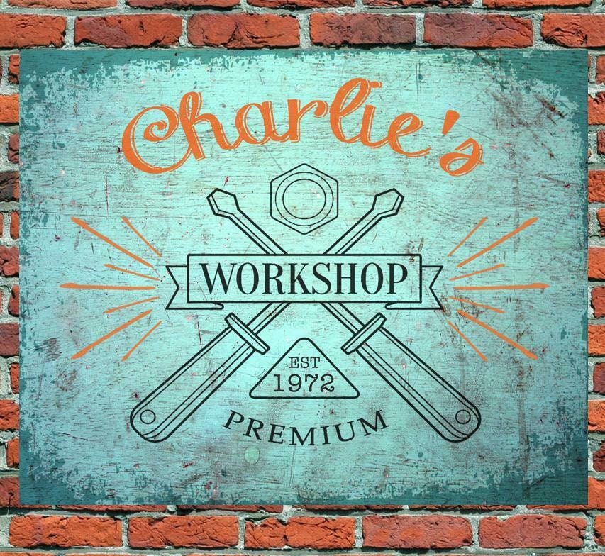 PERSONALISED Man Workshop Shed Garden Metal Wall Sign Gift Dad Present