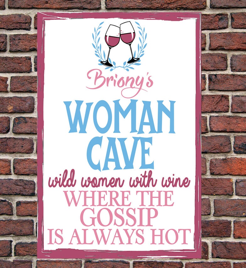 Personalised Metal Vintage WOMAN CAVE Sign Bar Gift Mum Friend Nanny Present