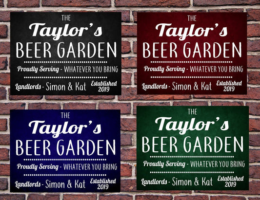 PERSONALISED Chalk Style Beer Garden Metal Wall Sign Gift Present Landlord Choice of 4 Colours