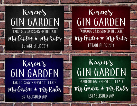 PERSONALISED Chalk Style Gin Garden Metal Wall Sign Gift Present Landlord Choice of 4 Colours