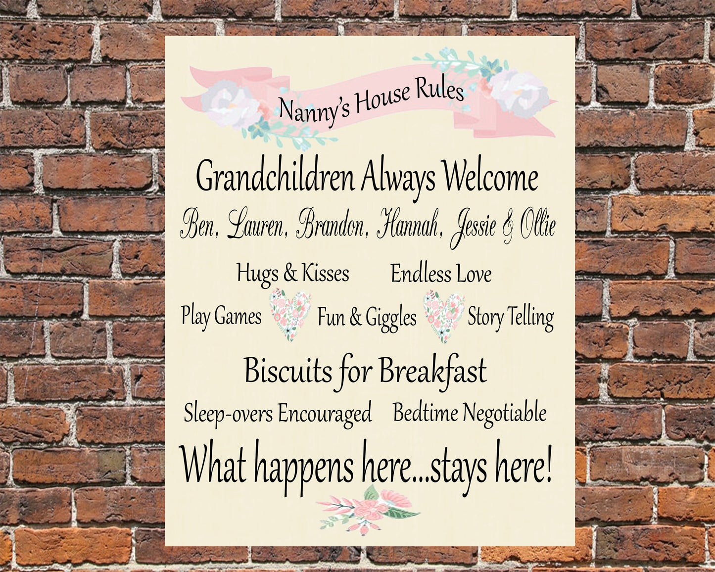 Personalised Nanny & Grandad's Metal House Rules Present Gift Mother's Day Thank You Christmas Birthday Grandma Grandad Grandparents Granny