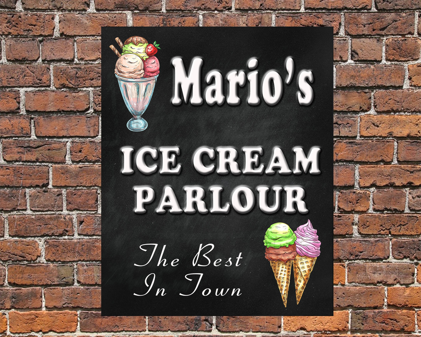 PERSONALISED Retro Vintage Ice Cream Parlour Metal Wall Sign Gift Present Chalkboard Style