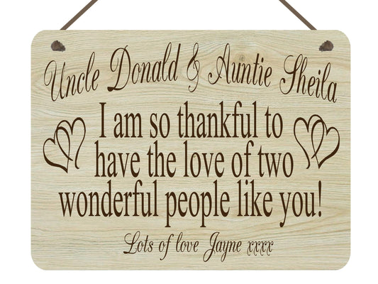 Personalised Auntie & Uncle Thankful WoodGrain Effect Metal Hanging Plaque Birthday Christmas
