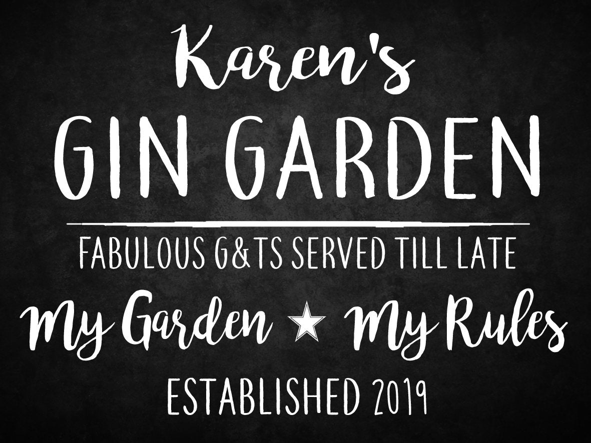 PERSONALISED Chalk Style Gin Garden Metal Wall Sign Gift Present Landlord Choice of 4 Colours