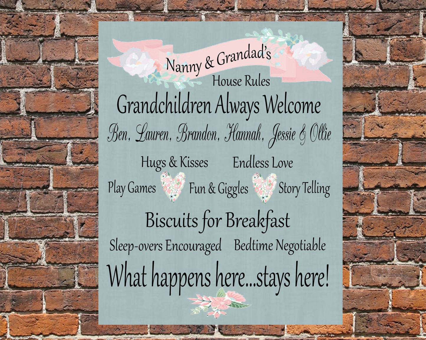 Personalised Nanny & Grandad's Metal House Rules Present Gift Mother's Day Thank You Christmas Birthday Grandma Grandad Grandparents Granny