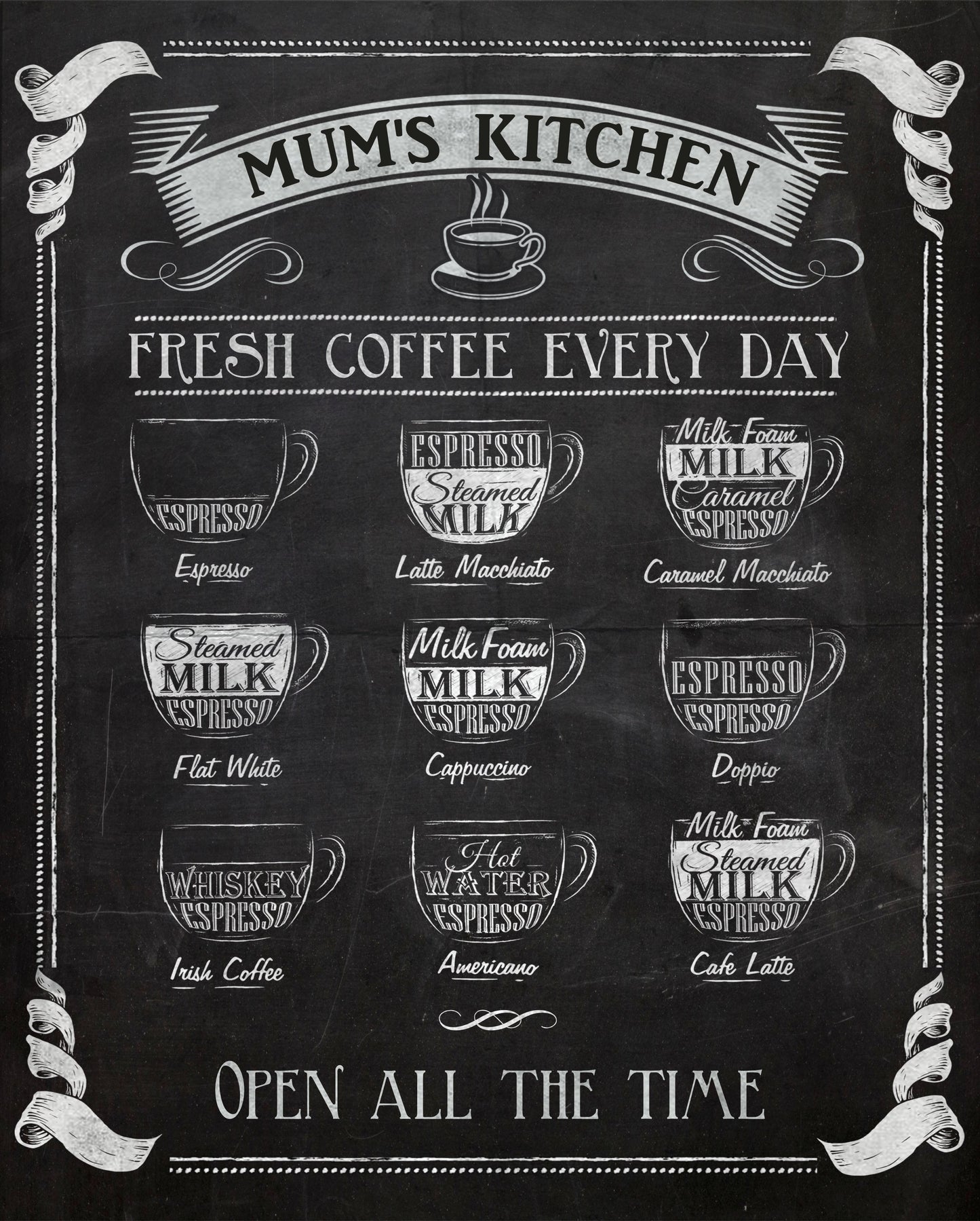 PERSONALISED Retro Vintage Coffee Cafe Kitchen Metal Wall Sign Gift Chalkboard Style Gift Present
