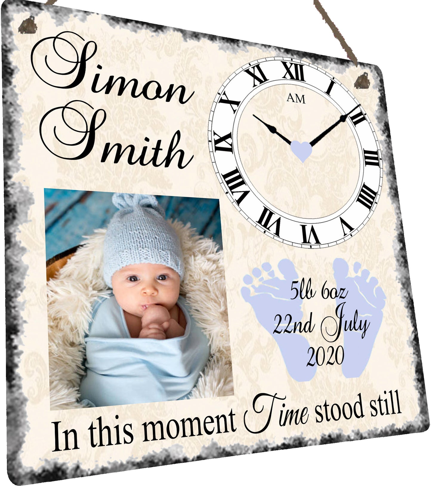 Baby Time Stood Still Photo Birth Record Hanging Metal Wall Plaque Gift Present Birthday New Parents New Baby