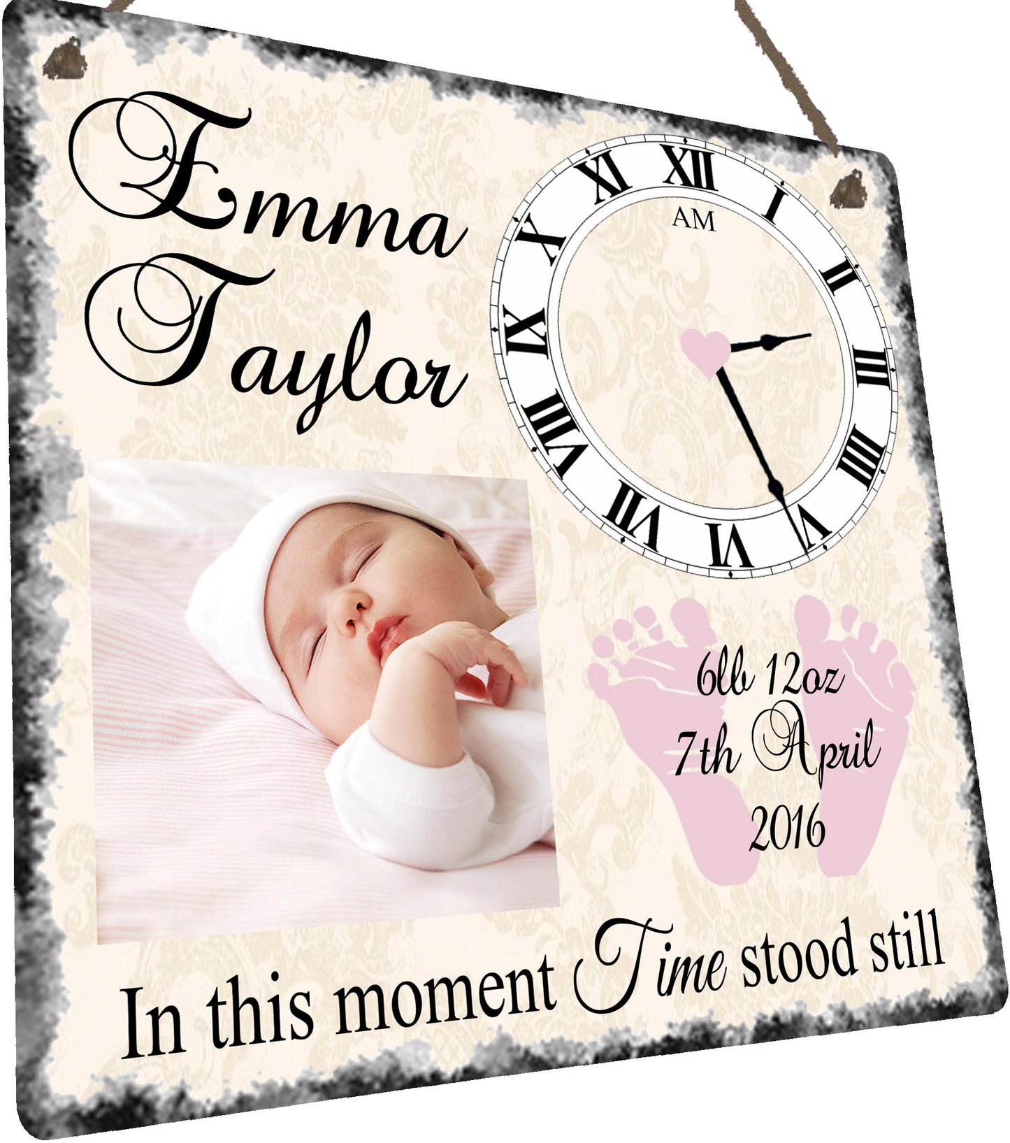 Baby Time Stood Still Photo Birth Record Hanging Metal Wall Plaque Gift Present Birthday New Parents New Baby