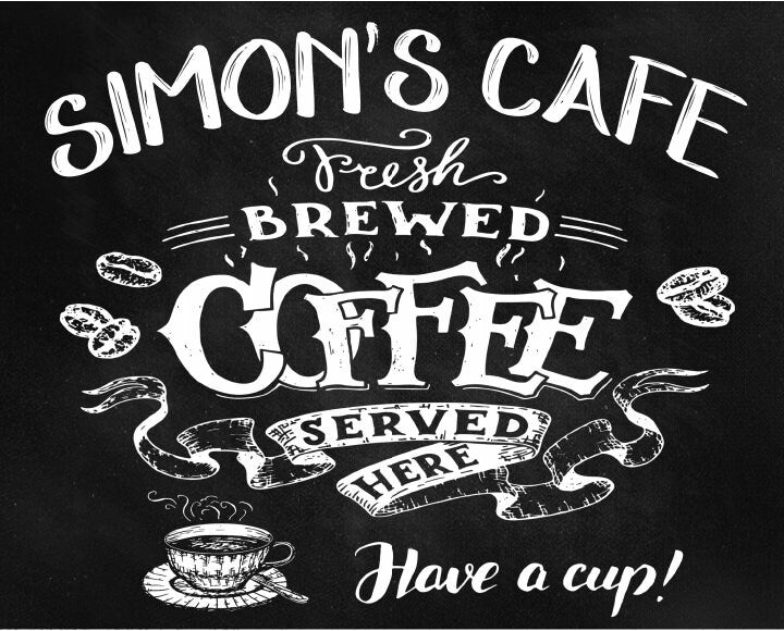 PERSONALISED Retro Vintage Coffee Cafe Metal Wall Sign Gift Present Chalkboard Style