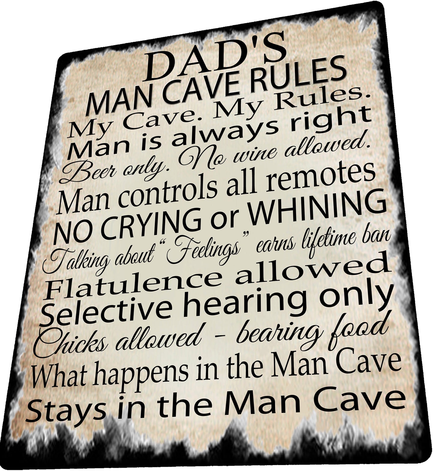 PERSONALISED Man Cave Rules Metal Wall Sign Gift Present Dad Uncle Brother Grandad Grandpa Boyfriend Husband